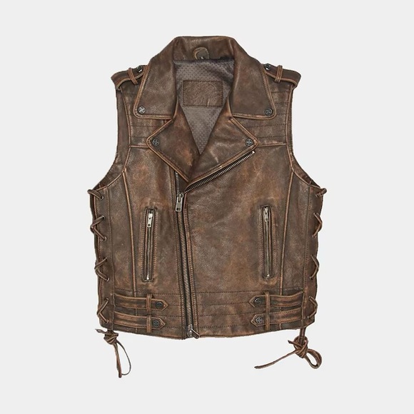 Vintage Leather Men Distressed Brown Motorcycle Concealed Carry Leather Vest - Picture 1 of 2